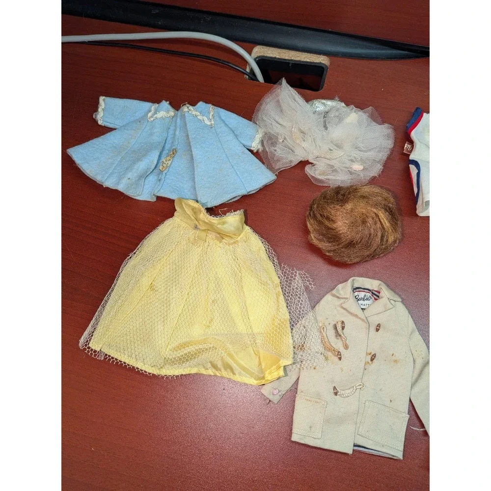 Vintage Barbie by Mattel 1950s Doll Clothes Lot Gowns Coats Sweaters Wig 14pc